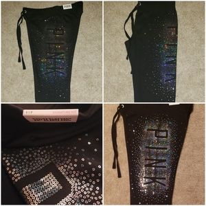 RARE HTF Victoria's Secret PINK holographic starburst bling signaturefit joggers